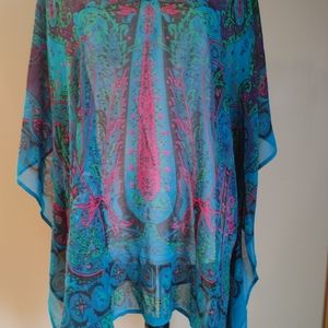 Lane Bryant 18/20 green putplr,fuchsia. Short sleeve shear blouse